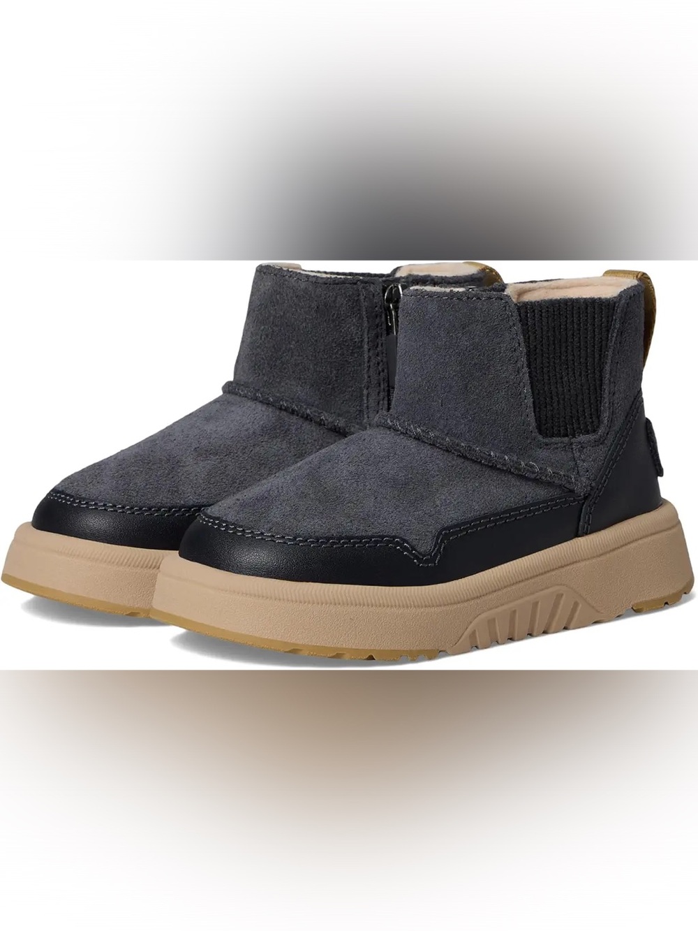 UGG Kids Charcoal Gray and Tan Ankle Booties